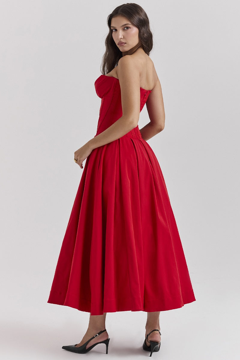 Corset-neck midi cocktail dress | Elegant and sensual evening style