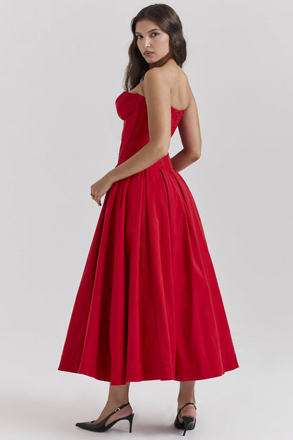 Corset-neck midi cocktail dress | Elegant and sensual evening style
