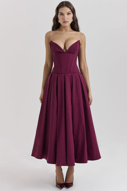 Corset-neck midi cocktail dress | Elegant and sensual evening style