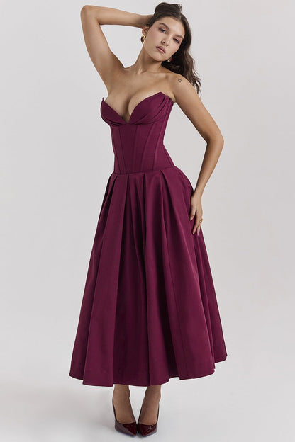 Corset-neck midi cocktail dress | Elegant and sensual evening style