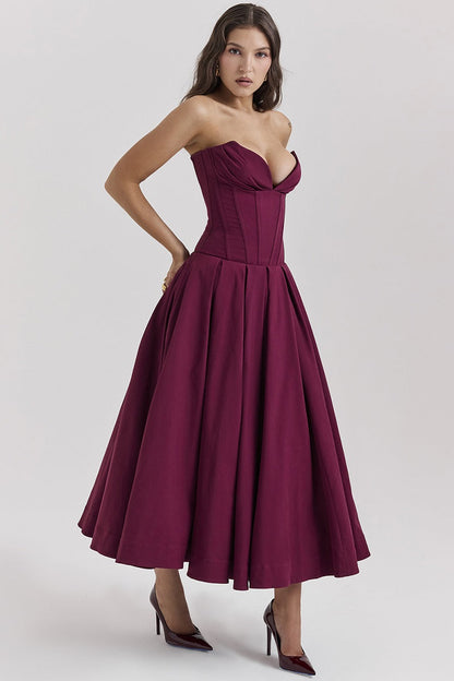 Corset-neck midi cocktail dress | Elegant and sensual evening style