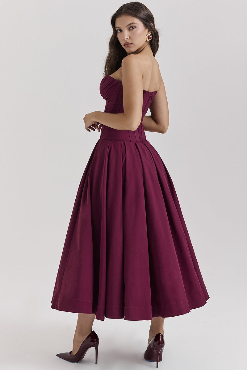 Corset-neck midi cocktail dress | Elegant and sensual evening style