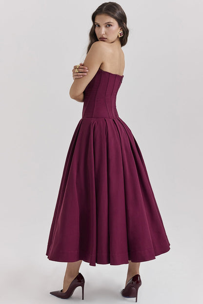 Corset-neck midi cocktail dress | Elegant and sensual evening style