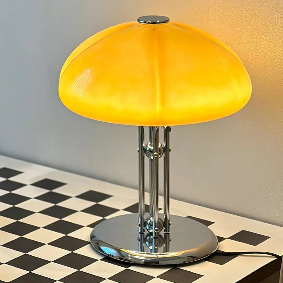 Table Lamp with Amber Glass Dome Shade