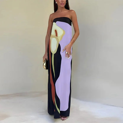Anastasia | Abstract Strapless Maxi Dress