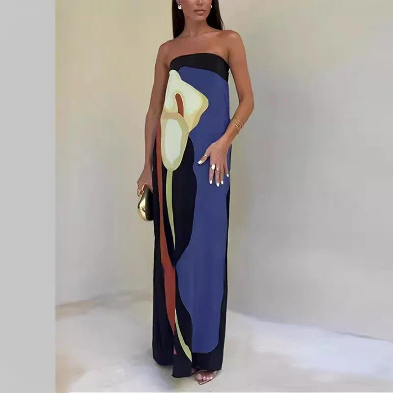 Anastasia | Abstract Strapless Maxi Dress