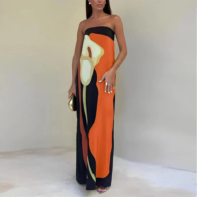 Anastasia | Abstract Strapless Maxi Dress