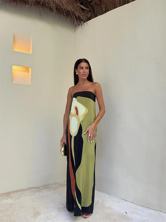 Anastasia | Abstract Strapless Maxi Dress