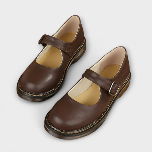 Damen Women's Vintage Mary Jane Shoes – Classic Leather Shoes with Strap & Comfort Sole