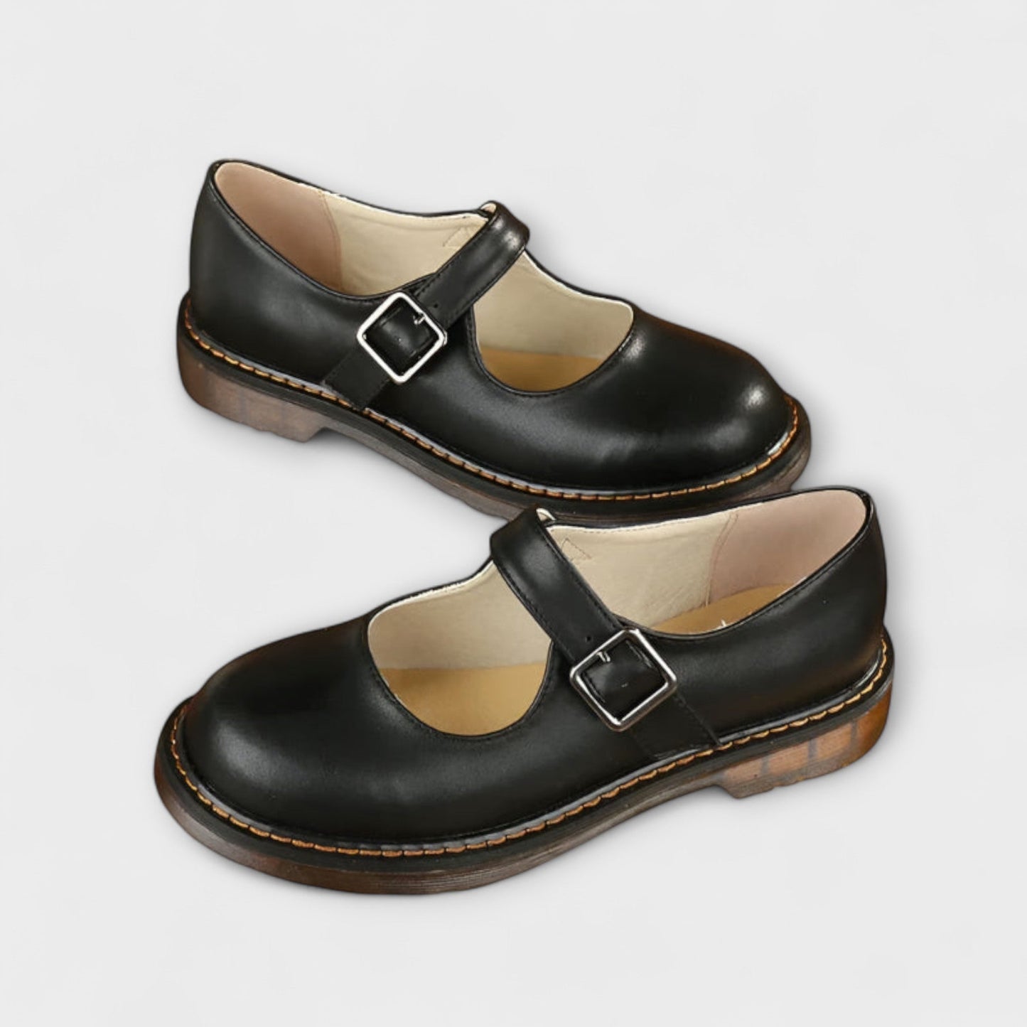 Damen Women's Vintage Mary Jane Shoes – Classic Leather Shoes with Strap & Comfort Sole