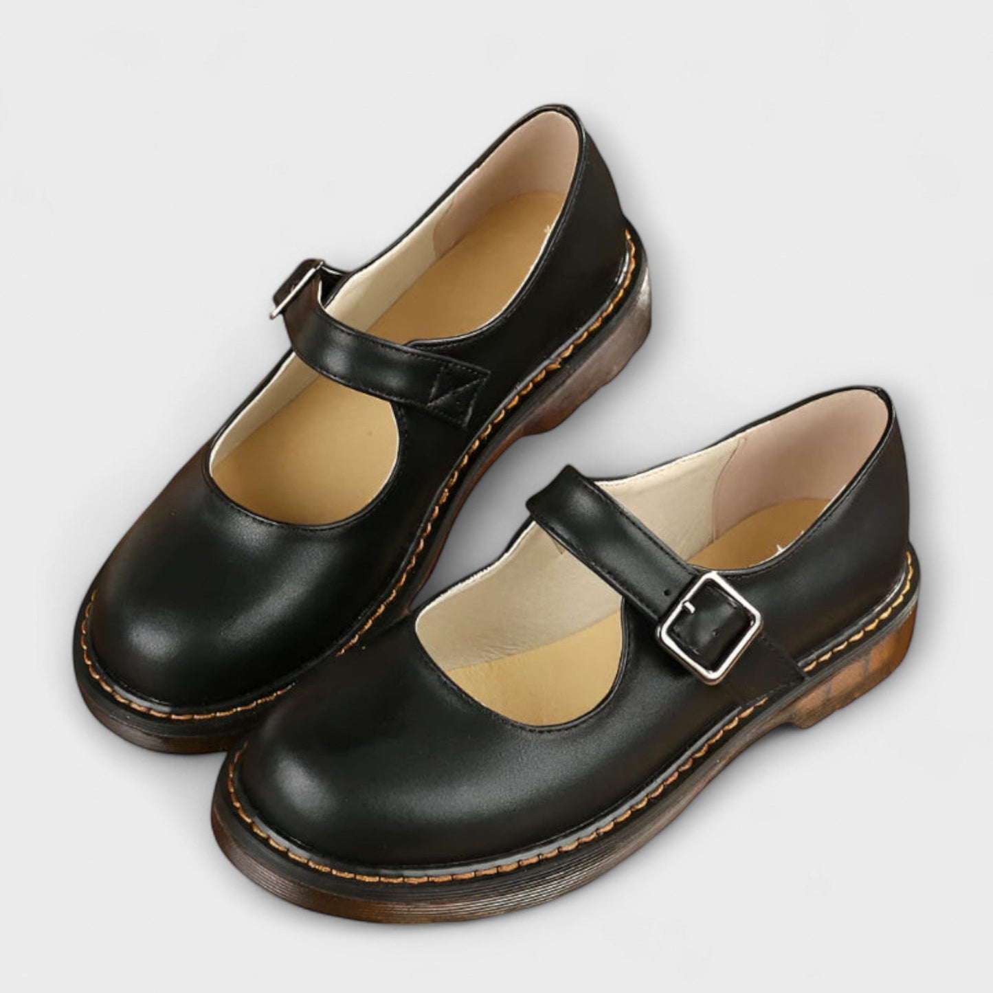 Damen Women's Vintage Mary Jane Shoes – Classic Leather Shoes with Strap & Comfort Sole