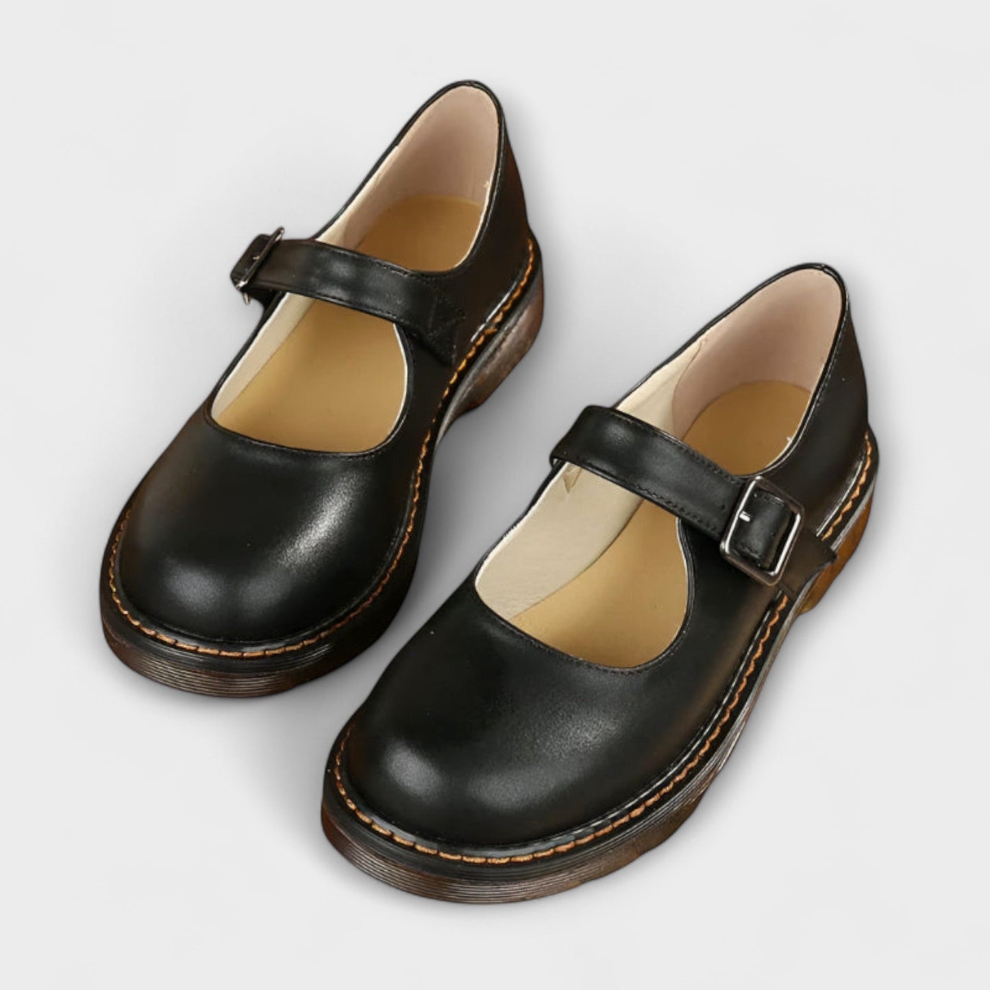Damen Women's Vintage Mary Jane Shoes – Classic Leather Shoes with Strap & Comfort Sole