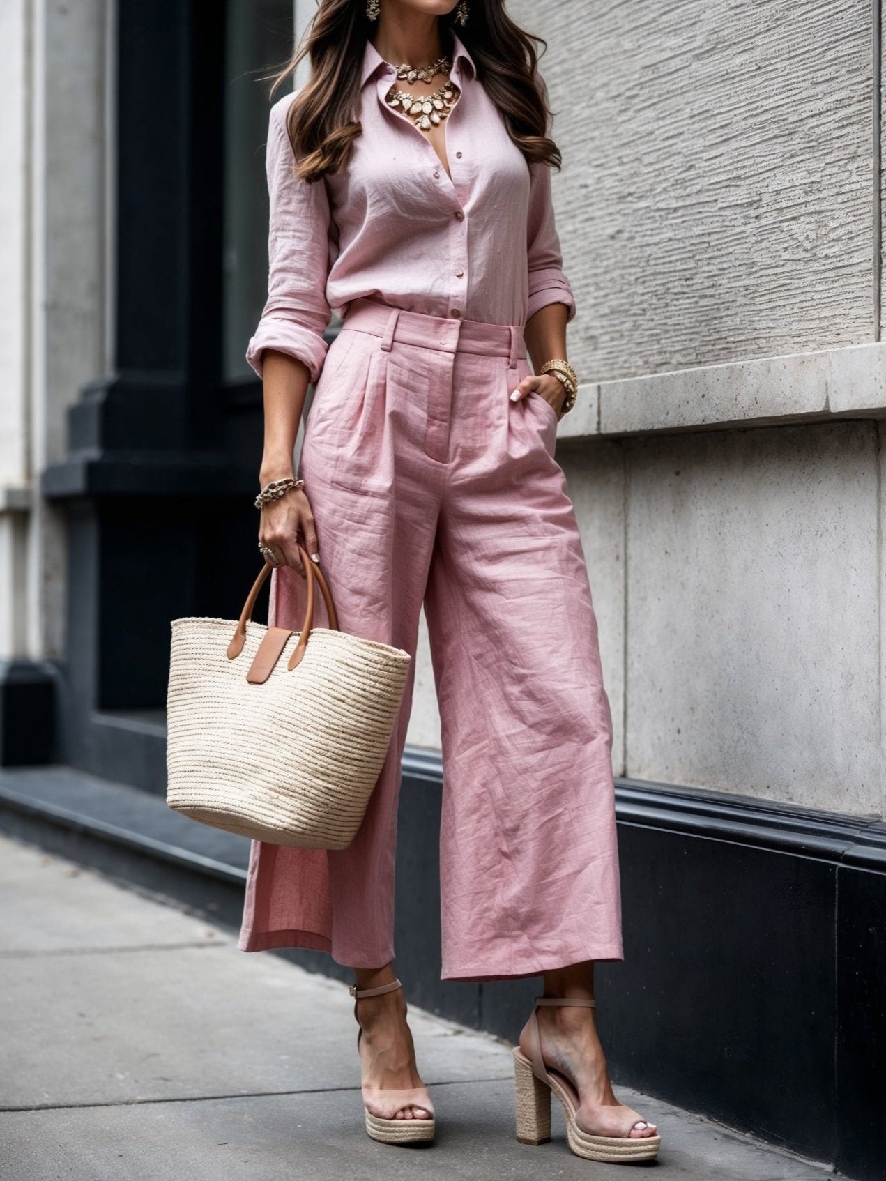 Sophia™ | Pink Capri Pants and Loose Shirt Set