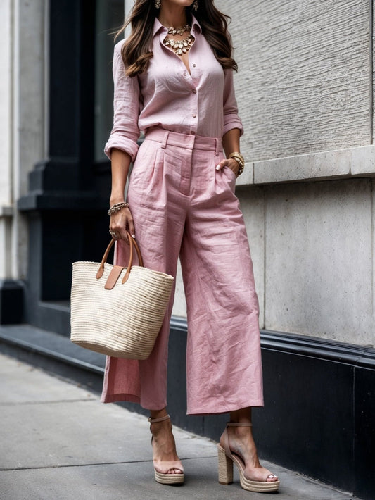 Sophia™ | Pink Capri Pants and Loose Shirt Set