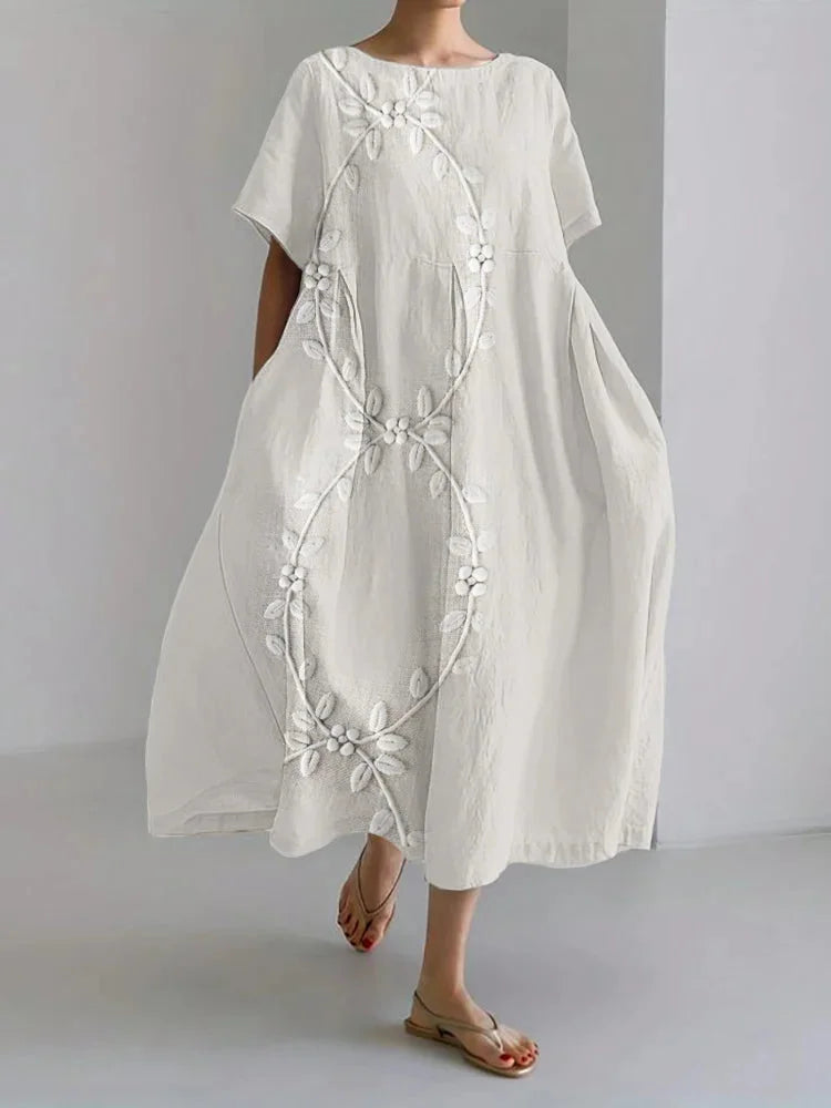 Adelina | Elegant Long Dress with Vine Embroidery