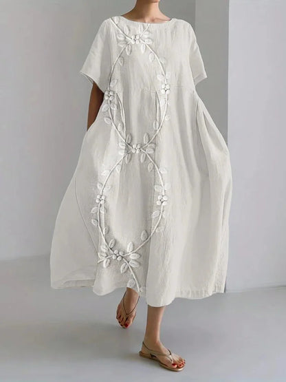 Adelina | Elegant Long Dress with Vine Embroidery