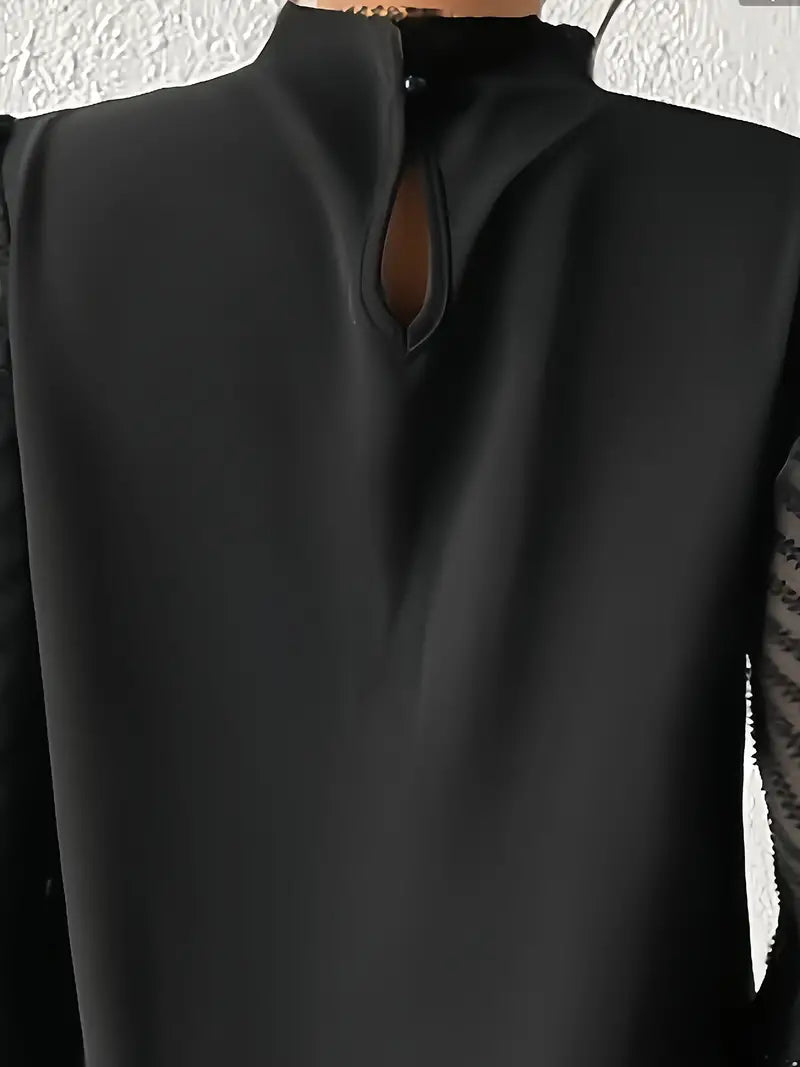 Kolbrun | Stylish pleated top with mesh sleeves for women