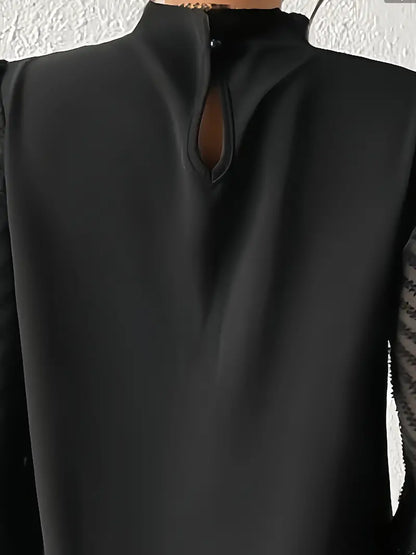 Kolbrun | Stylish pleated top with mesh sleeves for women