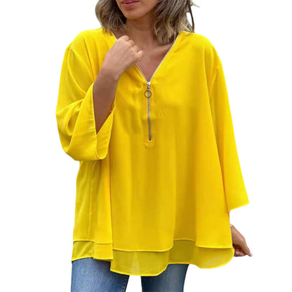Janine | Flowy Half Zipper Sleeve Blouse