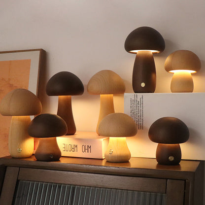 Table Lamp with Wooden Mushroom Design