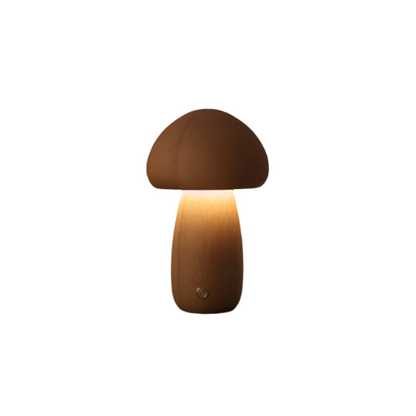 Table Lamp with Wooden Mushroom Design