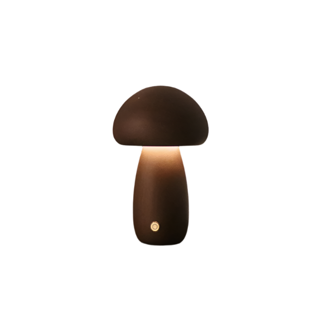 Table Lamp with Wooden Mushroom Design