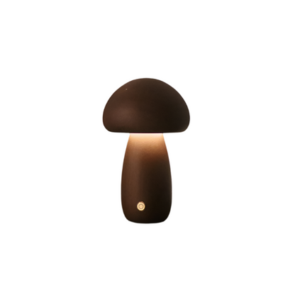 Table Lamp with Wooden Mushroom Design