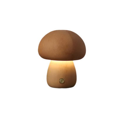 Table Lamp with Wooden Mushroom Design