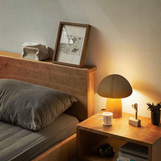 Table Lamp with Wooden Mushroom Design