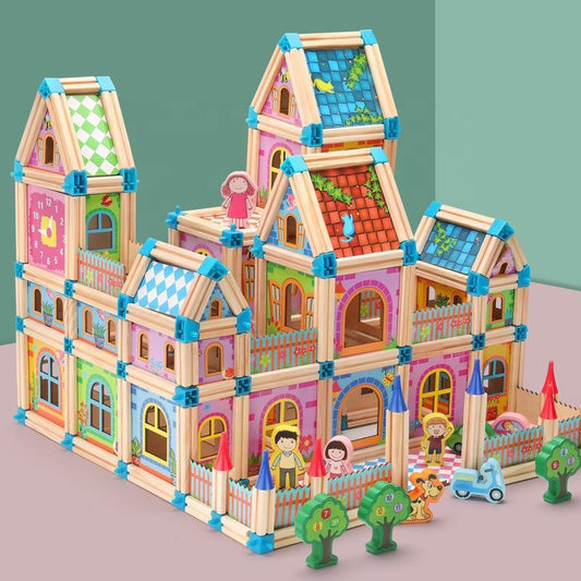 Wooden Dollhouse Building Toy Set