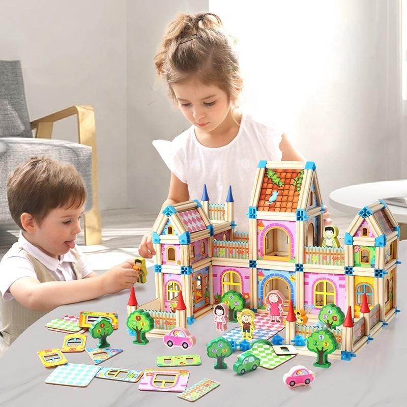 Wooden Dollhouse Building Toy Set