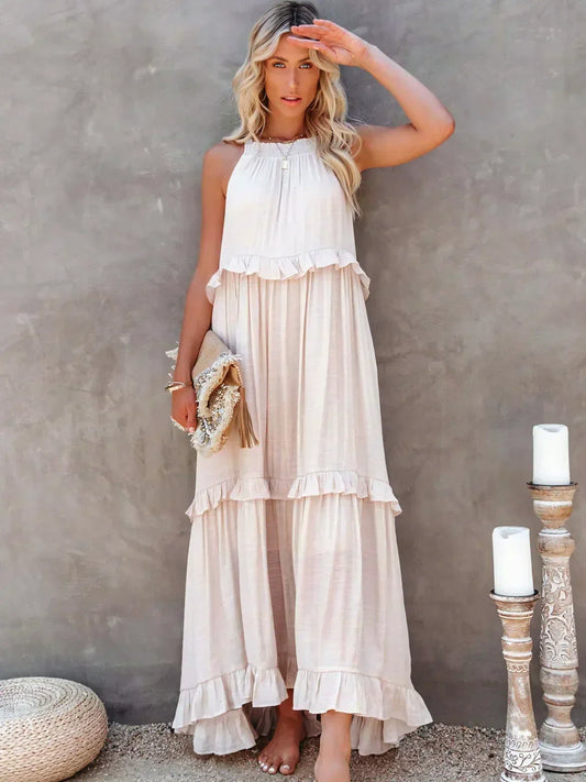 Edna | Halter Ruffle Maxi Dress