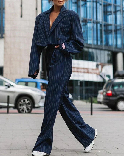 Women's Two-Piece Striped Suit – Elegance Meets Casual