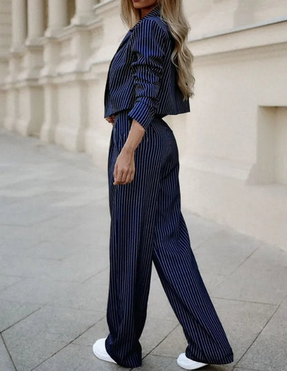 Women's Two-Piece Striped Suit – Elegance Meets Casual