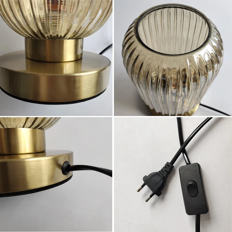 Table Lamp Modern Glass Shade Bedside Light