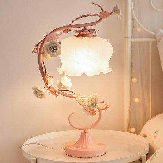 Table Lamp Vintage Rose Glass Bedside Light
