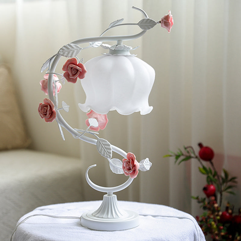 Table Lamp Vintage Rose Glass Bedside Light