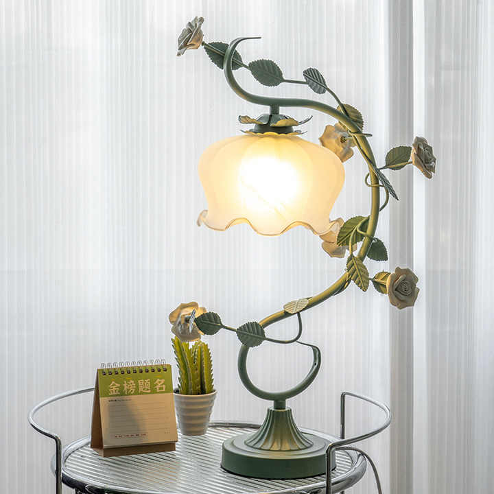 Table Lamp Vintage Rose Glass Bedside Light