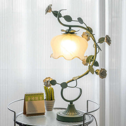 Table Lamp Vintage Rose Glass Bedside Light