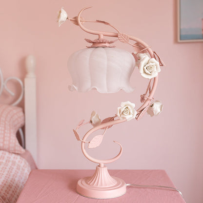 Table Lamp Vintage Rose Glass Bedside Light