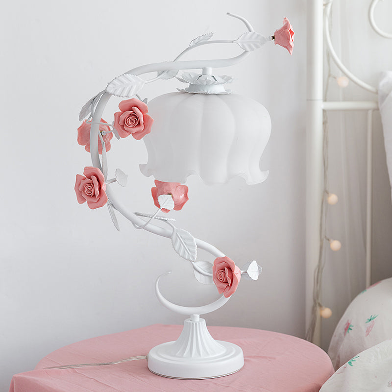 Table Lamp Vintage Rose Glass Bedside Light