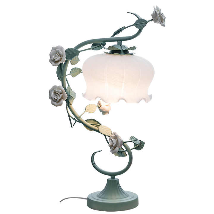 Table Lamp Vintage Rose Glass Bedside Light