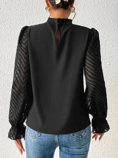 Kolbrun | Stylish pleated top with mesh sleeves for women