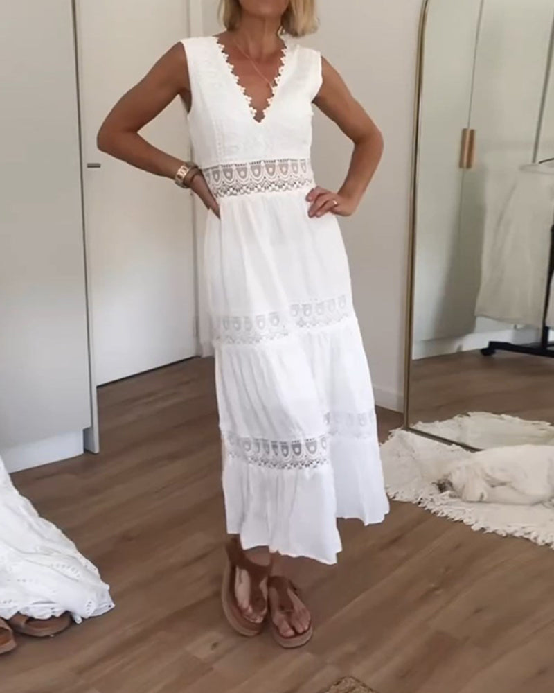Ninfea | Sleeveless Midi Dress in Boho Style with Lace Details