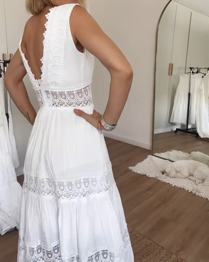 Ninfea | Sleeveless Midi Dress in Boho Style with Lace Details
