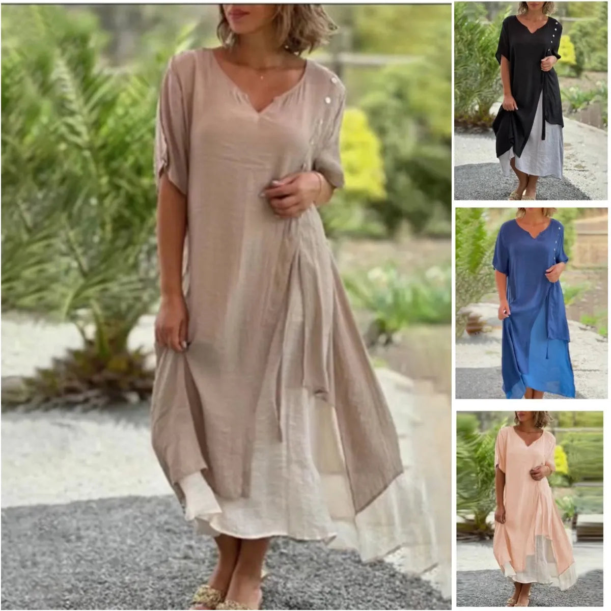 Two-Piece Asymmetrical Dress with Short Sleeves