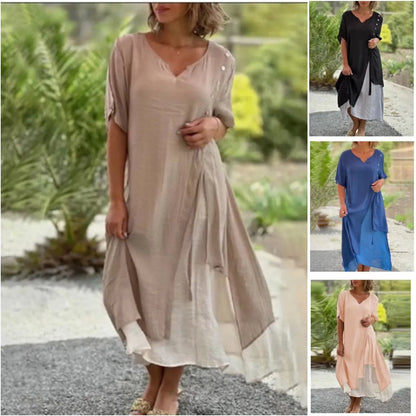 Two-Piece Asymmetrical Dress with Short Sleeves