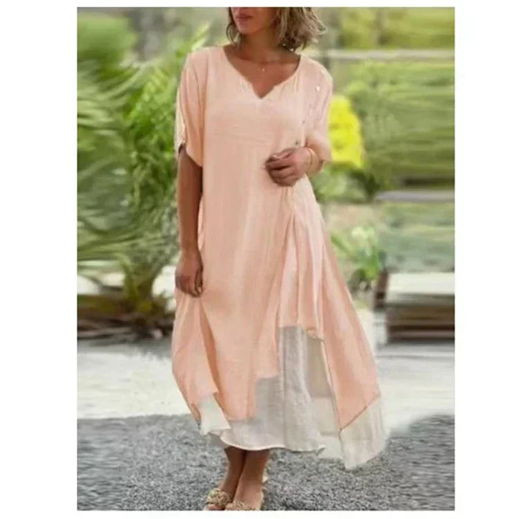 Two-Piece Asymmetrical Dress with Short Sleeves
