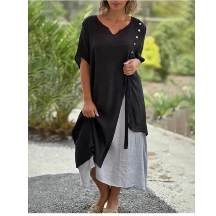 Two-Piece Asymmetrical Dress with Short Sleeves