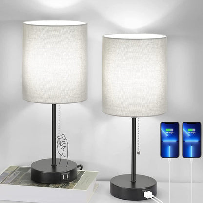 Table Lamps with USB Ports Modern Black Set